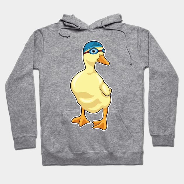 Duck at Swimming with Swimming goggles Hoodie by Markus Schnabel